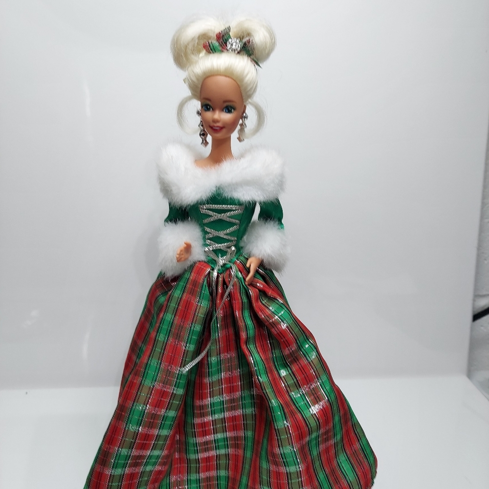 Barbie Holiday Doll in Green and Red Plaid Dress - Picture 2 of 8